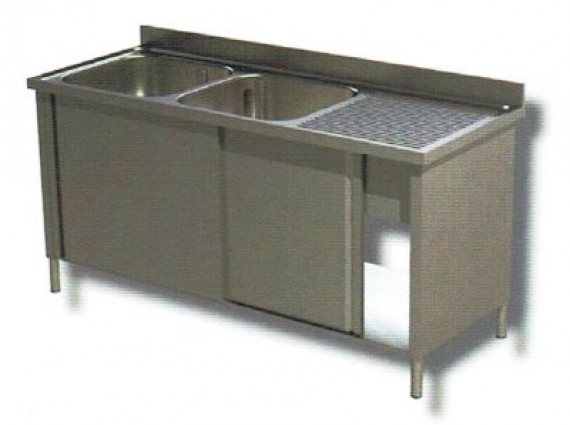 Lavello due vasche su armadio cm.140/200x60 con sgocciolatoio